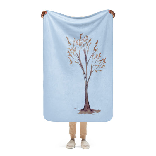 Tree Watercolor Blue Sherpa blanket