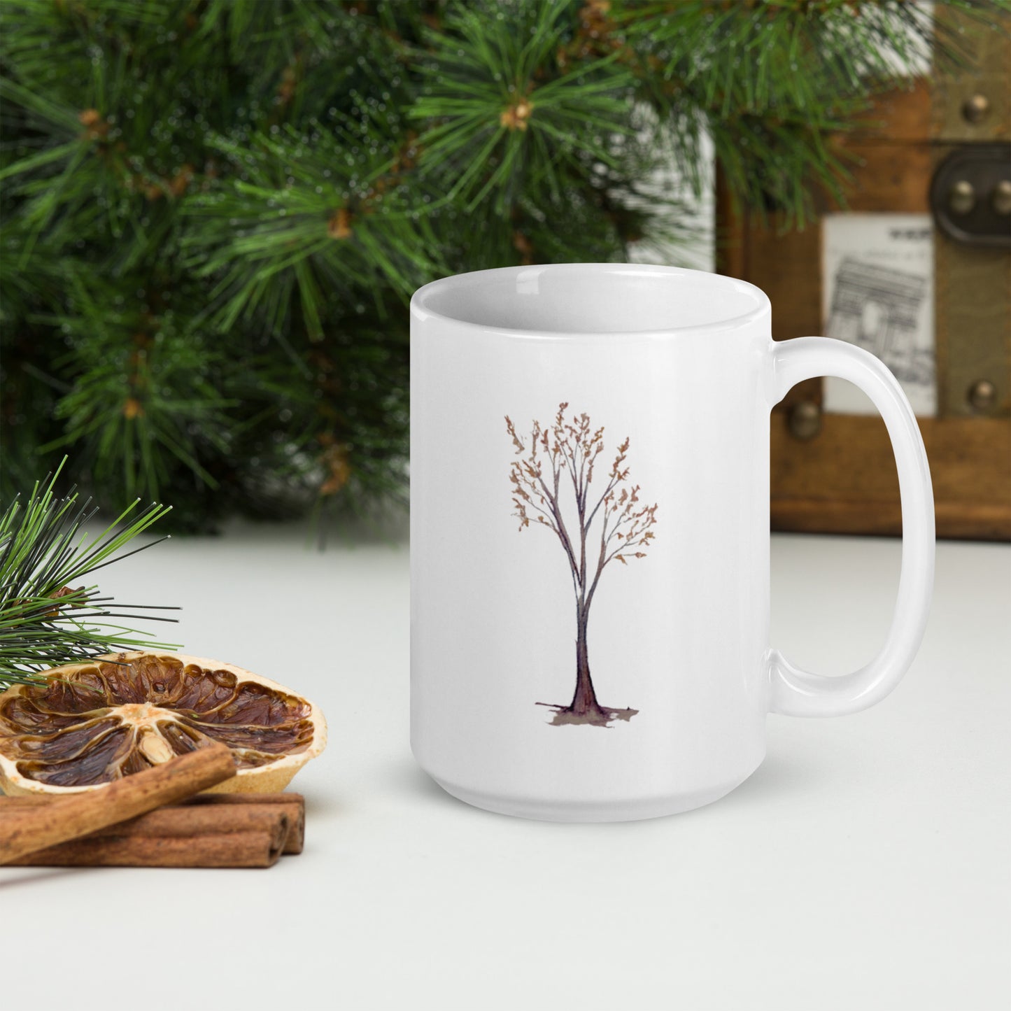 Tree Watercolor White glossy mug